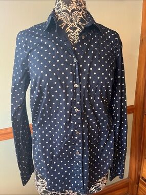 J. Crew Navy and Silver Polka Dot Button-Down Shirt